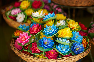 Fototapeta na wymiar Lotus flower decorations in a traditional market