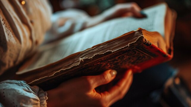 A person holding an old book