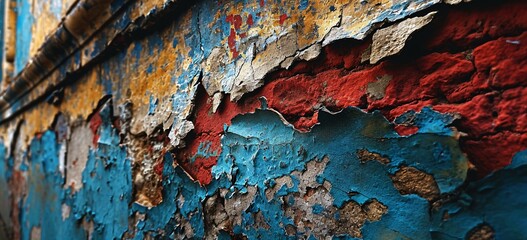 Rusty Blue and Red Wall with Peeling Paint