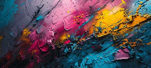 Colorful Abstract Artwork with Pink, Blue, Yellow, and Orange Colors
