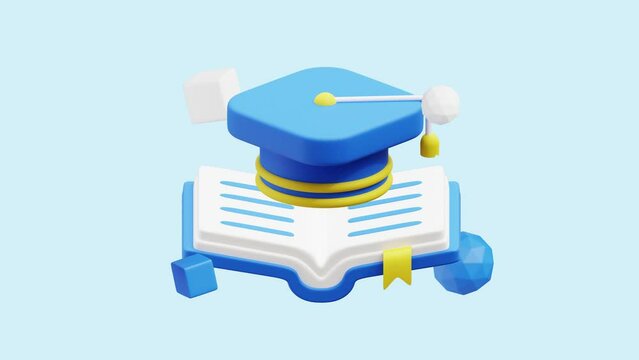 Graduation Academics animated 3d icon. Great for business, technology, company, websites, apps, education, marketing and promotion. Library 3d icon animation.