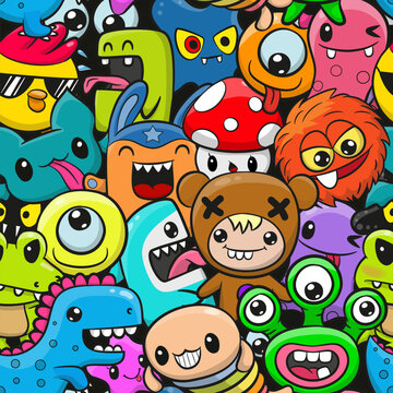 Seamless Pattern with cartoon monsters