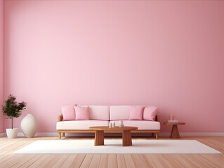 Pink sofa in modern living room. 3d render. Interior design for mockup