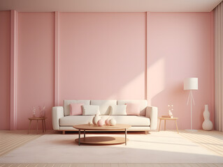 Fototapeta na wymiar Pink sofa in modern living room. 3d render. Interior design for mockup