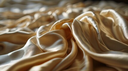 Golden silk fabric with a flowing texture