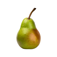 A green pear with a brown stem