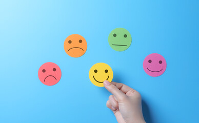 Hand picked happy smile face icon. Client questionnaire, Customer service, Business evaluation,...