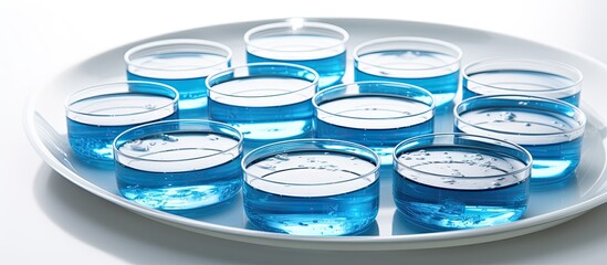 A plate containing blue samples in 96 wells.