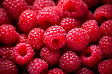 Close up of many fresh raspberry fruits