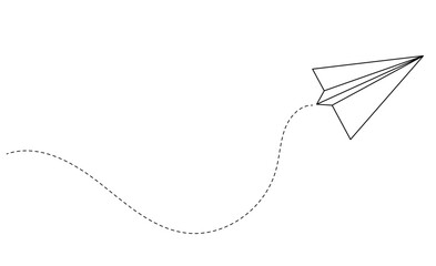 Simple cartoon paper airplane with dash line cartoon vector illustration