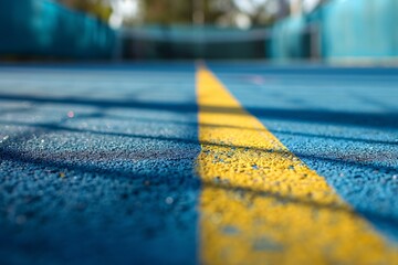 Tennis Court with Blue and Yellow Lines - obrazy, fototapety, plakaty