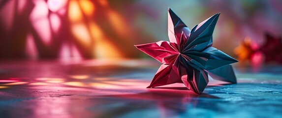 Colorful Origami Star on a Table