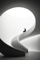 Man sitting on a edge of building. Black and white concept.