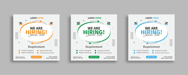 Fototapeta na wymiar We are hiring job vacancy social media post or square web banner template vector design
