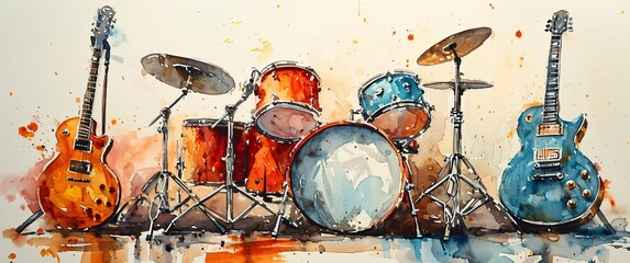 A Painting of Drums with Watercolor Paint - obrazy, fototapety, plakaty