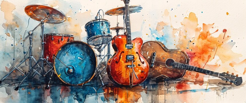 A Painting of Guitars and Drums