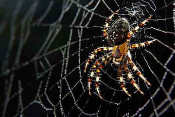Obraz premium A close-up of a spider with a web background