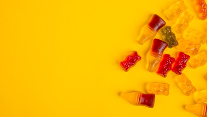jelly bears candy isolated on a yellow background. Jelly Bean.