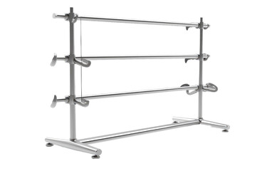he Unmatched Design of a Futuristic Silver Metal Display Rack in One Captivating Image On a White...
