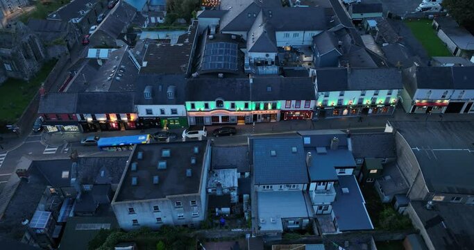 Ancient Irish city at night in Kilkenny 4k