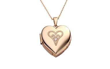 A Gold and Diamond Locket Necklace On a White or Clear Surface PNG Transparent Background.