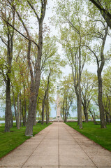 Fototapeta na wymiar The Walking Path to The Perry Monument at Presque Isle State Park, Erie, Pennsylvania