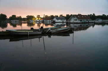 Fototapeta premium The houseboats at Horseshoe Pond at Presque Isle State Park, Erie
