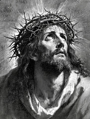 Jesus Christ with a crown of thorns.AI generative.