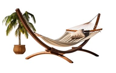 A Hammock Chair with a Freestanding Metal Frame On a White or Clear Surface PNG Transparent Background.