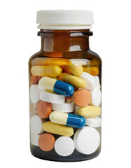jar with various pills - isolated on transparent background