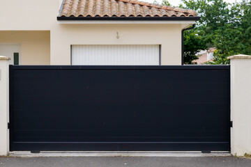 Aluminium modern home black dark entrance gray steel gate portal of suburb house door