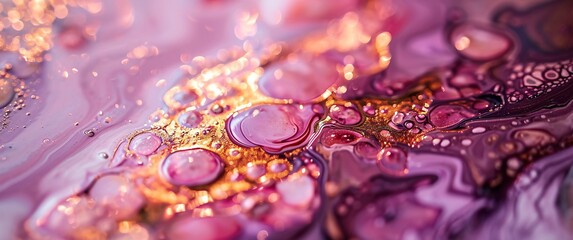 Pink and Gold Bubbling Liquid - obrazy, fototapety, plakaty