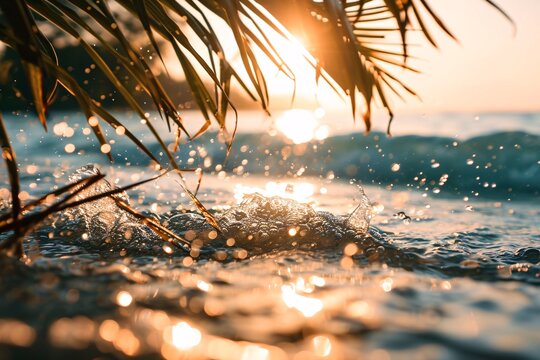 Splashing Palm Tree at Sunset