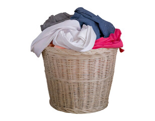 Laundry basket full of various clothes - isolated on transparent background
