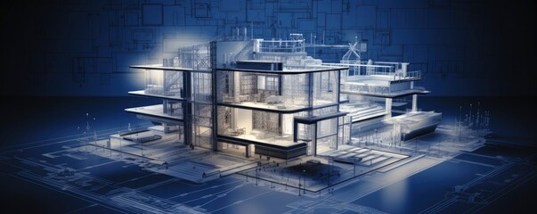 building blueprint plans and house model ,Generative AI - obrazy, fototapety, plakaty