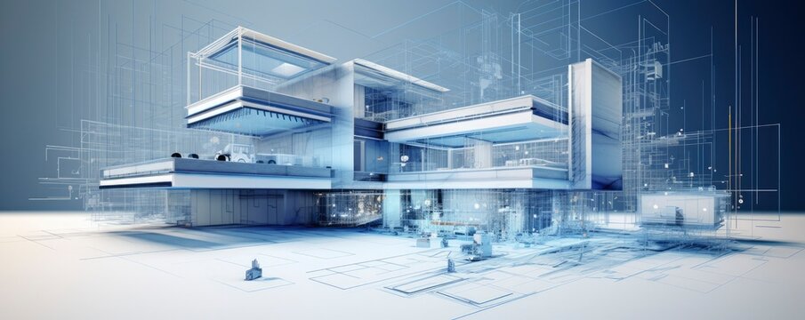 building blueprint plans and house model ,Generative AI