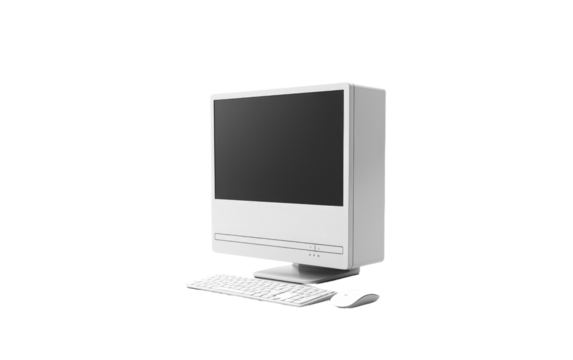 A Singular Image of a Modern Desktop Computer Tower with a Minimalist Design for Efficient Workstations On a White or Clear Surface PNG Transparent Background.