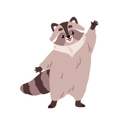 Cute raccoon waving with paw, greeting with hi, hello gesture. Happy smiling animal character welcoming. Friendly smiling joyful excited racoon. Flat vector illustration isolated on white background © Good Studio