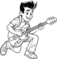 musician with guitar outline drawing 