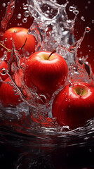 Apple on splashing wather on black background.