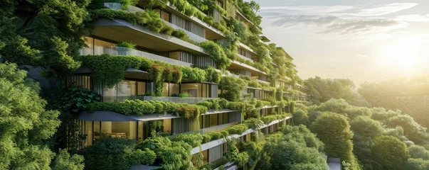 Papier Peint photo autocollant Paris housing sustainability ,net zero carbon negative forest nature Biodiversity Diversity ,Generative AI