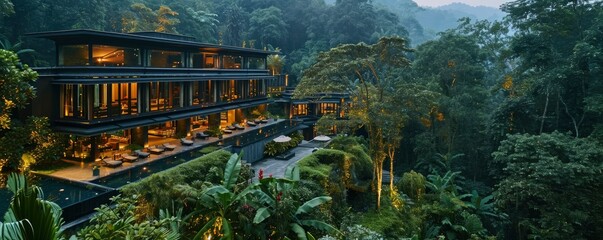 luxury resort with nature ,eco tourism, villas, travel, relax ,Generative AI