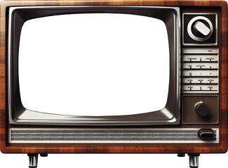 Retro TV on legs with a transparent screen. Buttons and switches. Transparent isolated background