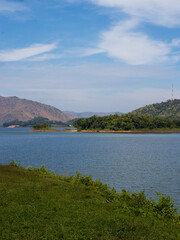 A lake with mountain range in Thailand