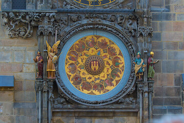 The Prague Astronomical Clock, or Prague Orloj, is a medieval astronomical clock. Clock tower with zodiac circle and inscriptions in Latin. A popular architectural landmark of the ancient capital.