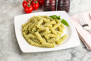 Italian pasta with basil pesto