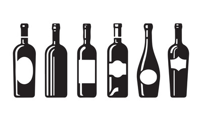 liquor or wine detailed vector or silhouettes set black and white