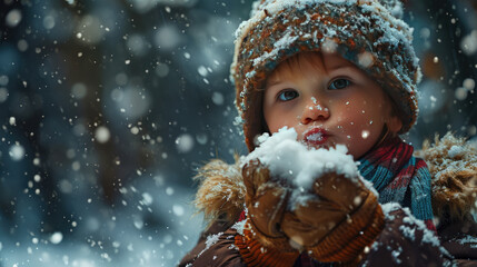 Kids have fun at snow, winter edition - obrazy, fototapety, plakaty