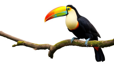 Toucan with Its Vibrant Beak in Focus On a White or Clear Surface PNG Transparent Background.
