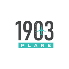 Simple Modern Number 1903 with airplane runway Logo Design Inspiration
